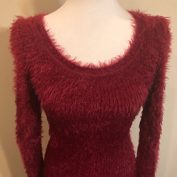 NWOT 4SI3NNA Fuzzy Red Long Sleeve Sweater Dress - Picture 6 of 14